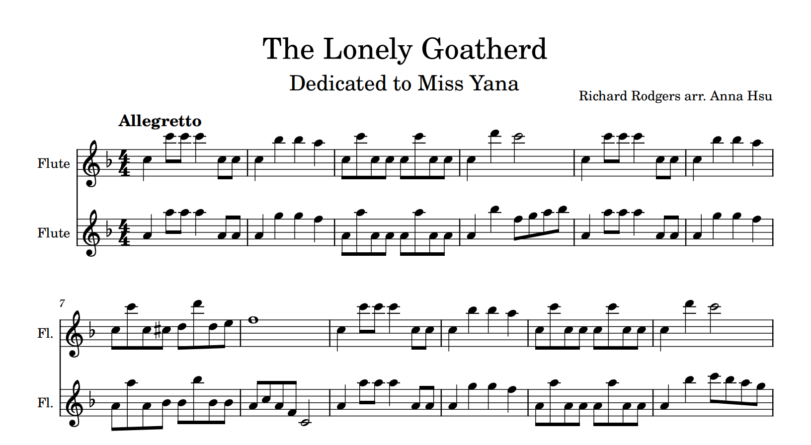 thumbnail for The Lonely Goatherd | Two Flute Score