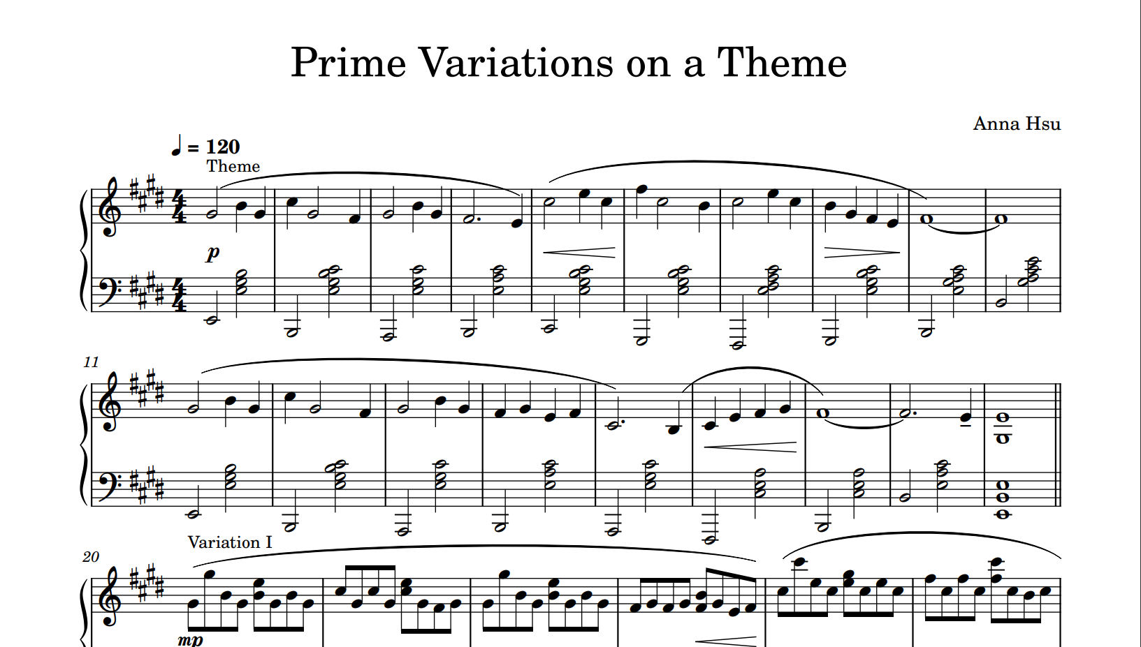 thumbnail for Prime Variations on a Theme | Piano Score